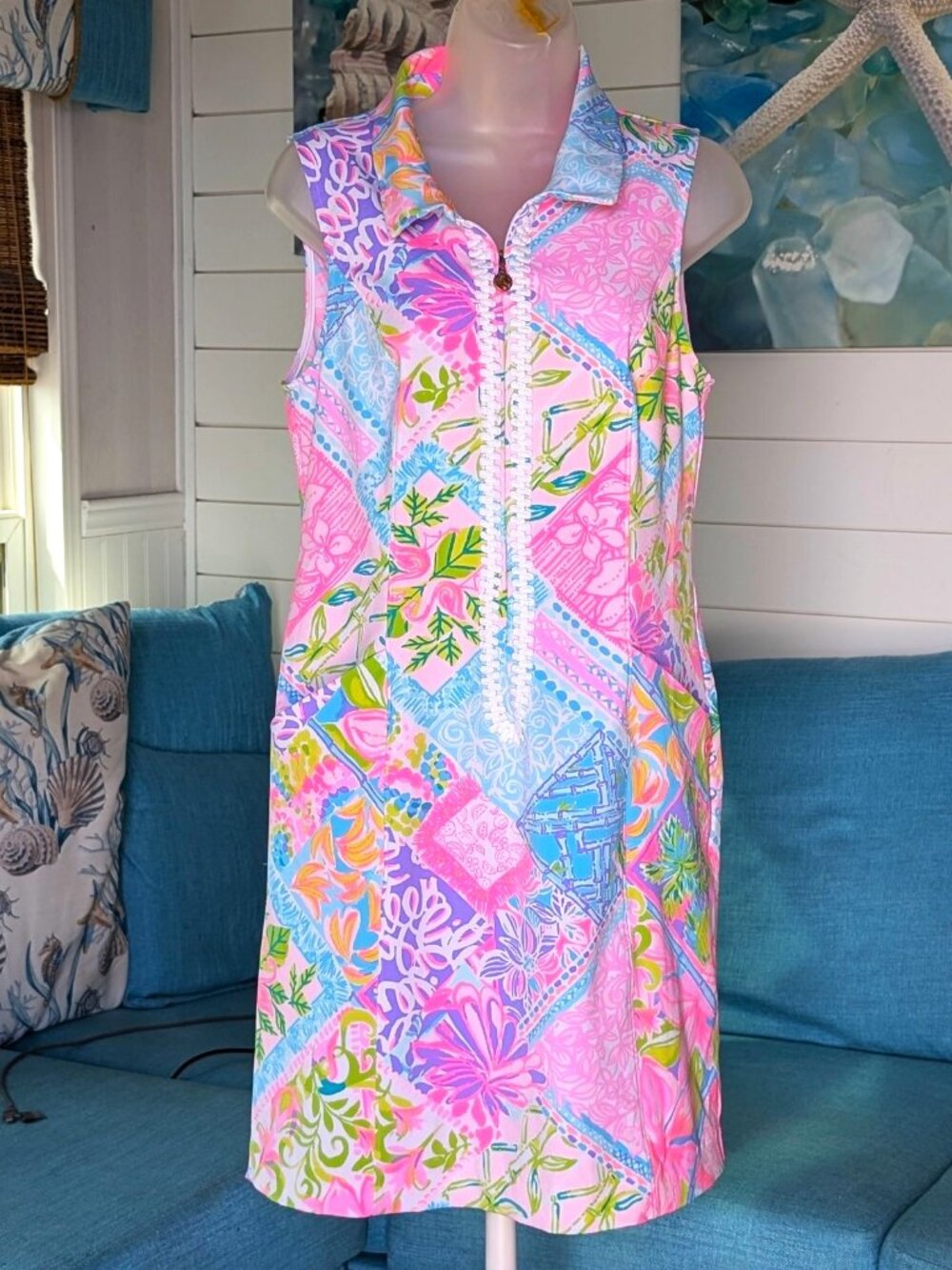EUC Lilly Pulitzer UPF 50+ Luxletic Esme Dress in Block Party Print Size 8